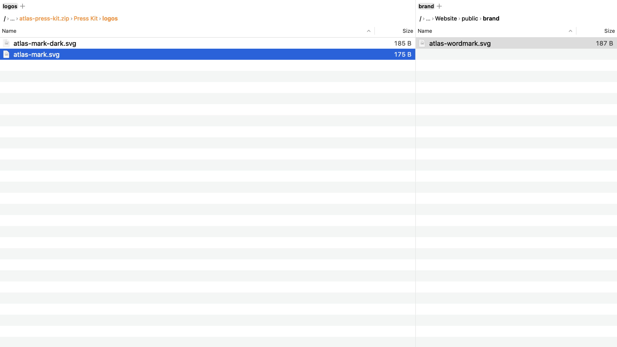 A zip archive opened like a folder, its contents listed in the pane
